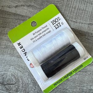 BRAND NEW Singer All-Purpose Polyester Thread 200yd 2/Pkg-Black & White